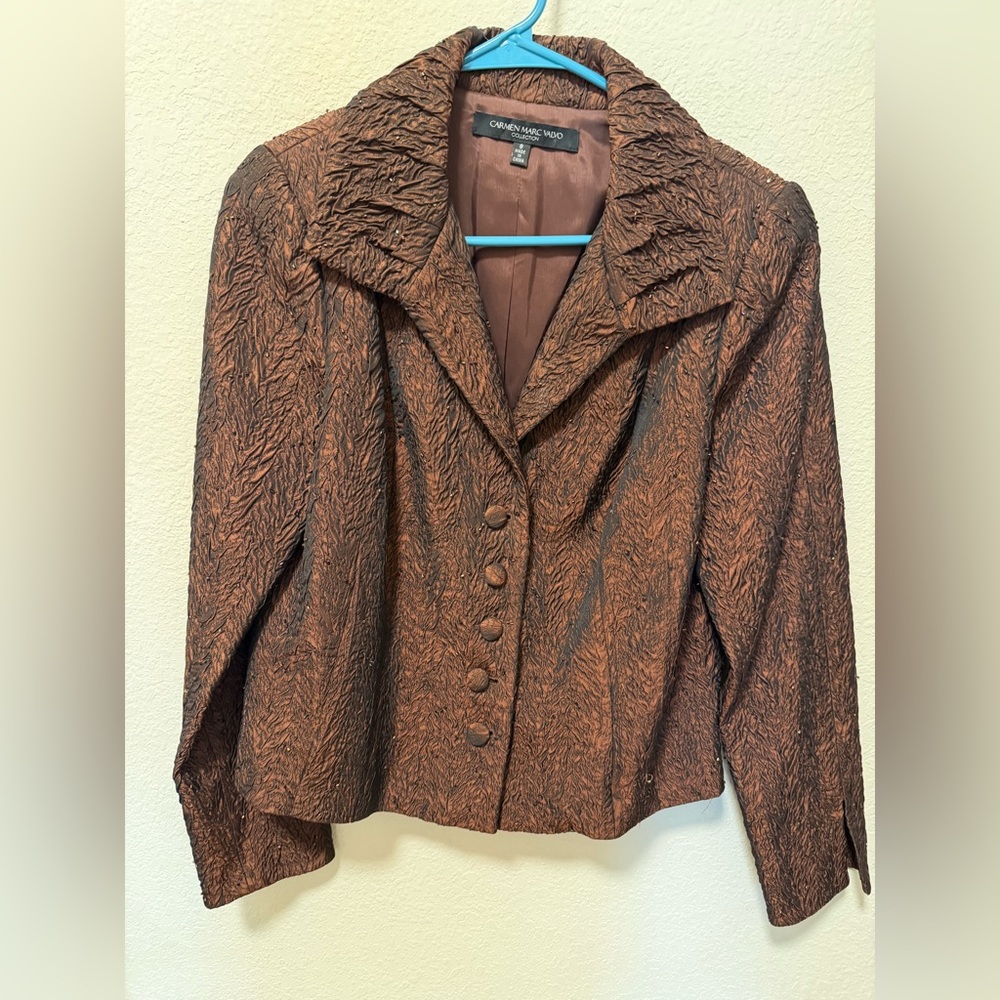 Carmen Marc Valvo Brown Textured Blazer